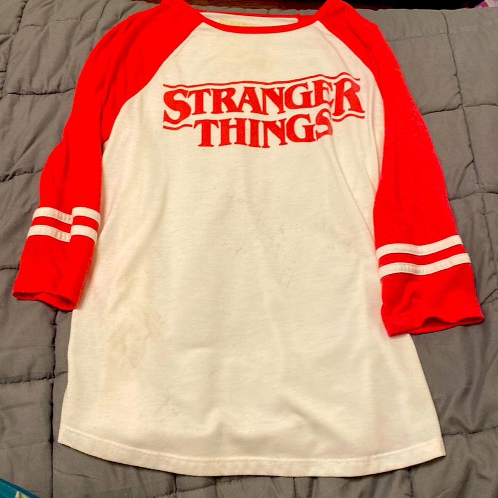 Large, Stranger Things, shirt, red, and white